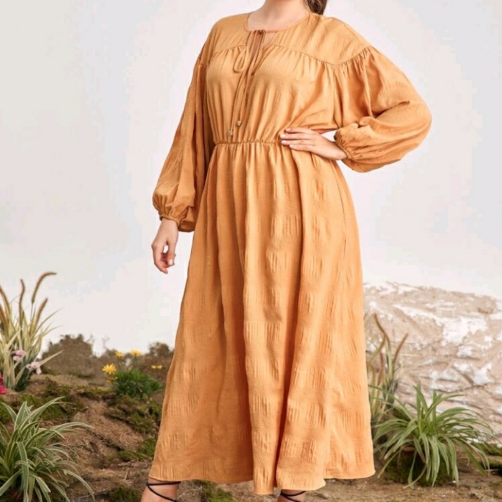 NEW Plus Tie Neck A Line Dress - Picture 2 of 5